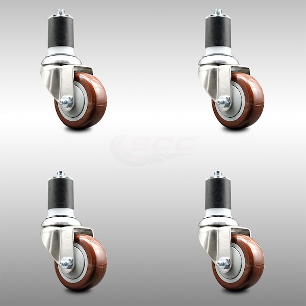 Service Caster 3.5 Inch 316SS Maroon Polyurethane Swivel 1-3/4 Inch Expanding Stem Caster Set SCC-SS316EX20S3514-PPUB-MRN-134-4 - main